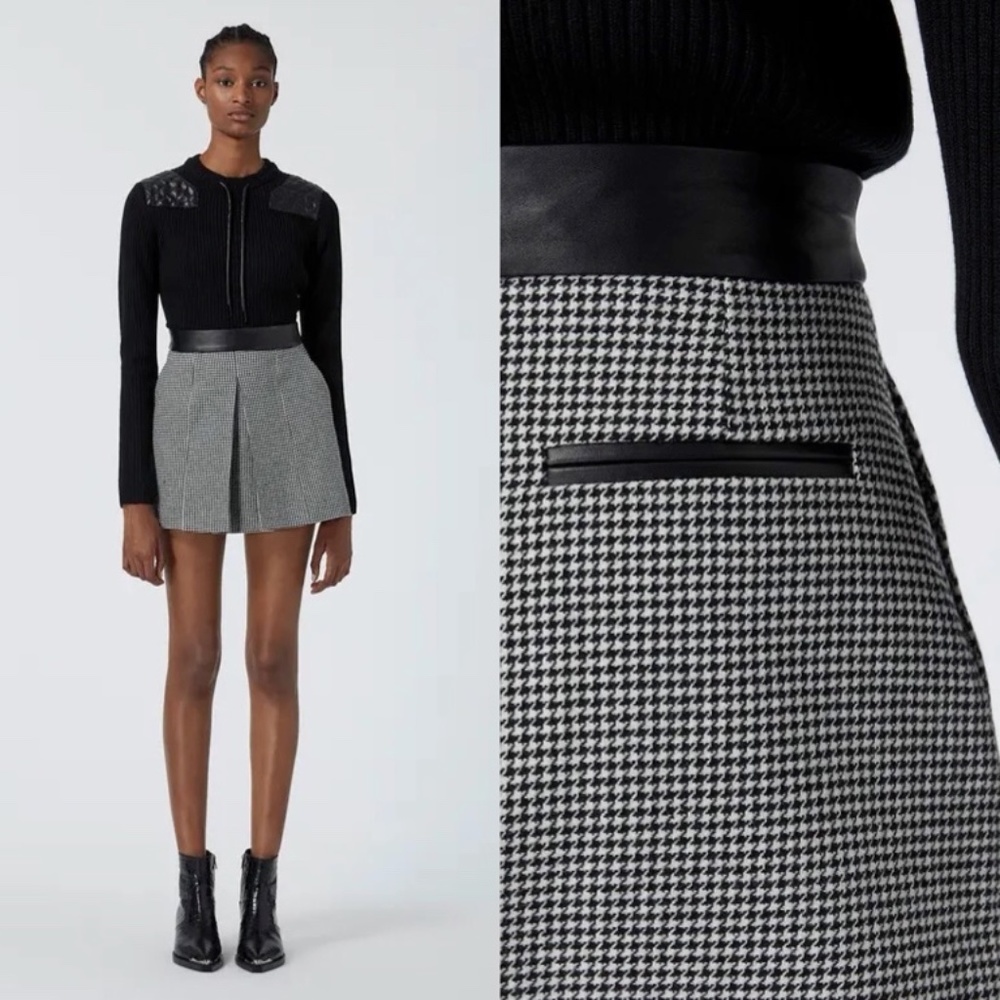 The kooples houndstooth wool A line leather mini skirt FINAL PRICE NO OFFERS